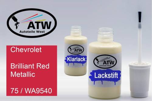 Chevrolet, Brilliant Red Metallic, 75 / WA9540: 20ml Lackstift + 20ml Klarlack - Set, von ATW Autoteile West.